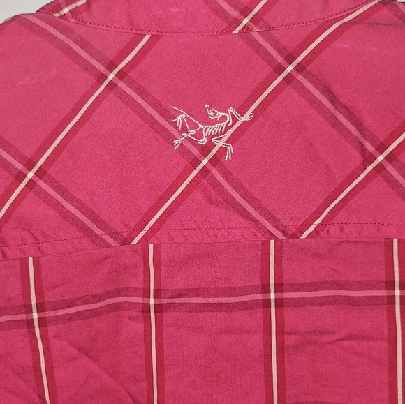 RARE Sample Arc'teryx Pink Plaid Womens Flannel Button Up Shacket M - Picture 3 of 5